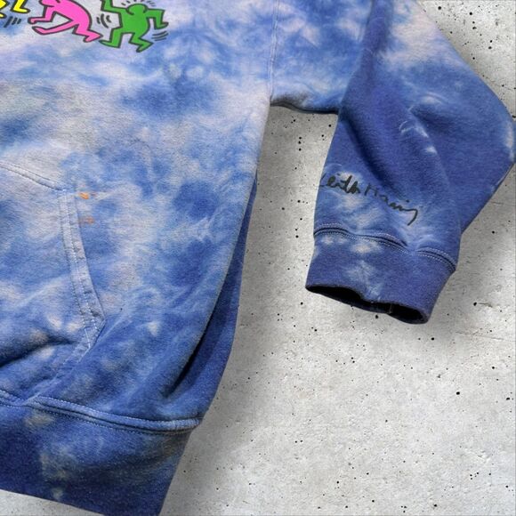 Keith Haring x Ripple Junction Tie Dye Hoodie Medium Dancing Figures Blue Sz M - Picture 5 of 8